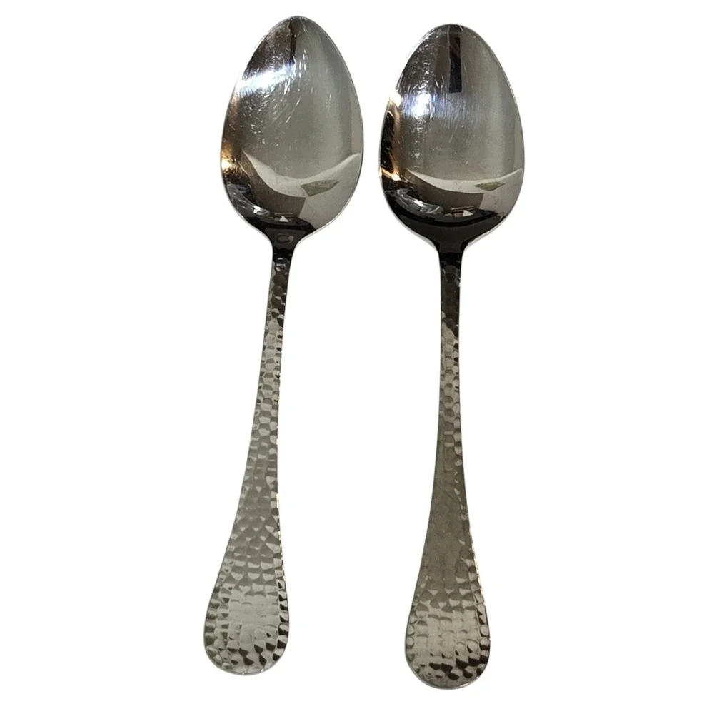 Wallace Continental Hammered 18/10 Stainless Steel Flatware Set 2 Serving spoons